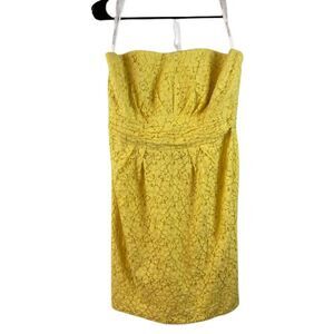 DAVIDS BRIDAL Yellow Lace Overlay Sheath Dress SZ 12 Strapless Special Occasion